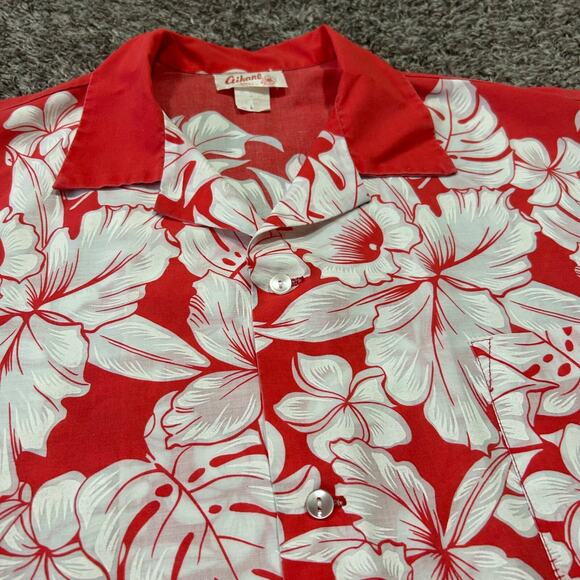 Vintage 60s Hawaiian Shirt Hibiscus Faded Red Floral Print Camp Collar Aloha - Picture 3 of 13